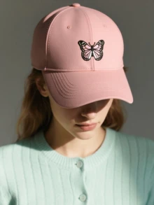 Șapcă de baseball all-match pentru femei, 1 buc., design drăguț cu fluture roz, material moale și respirabil, vizieră de protecție solară, excelentă pentru sporturi în aer liber, călătorii, naveta zilnică, utilizare pe tot parcursul anului