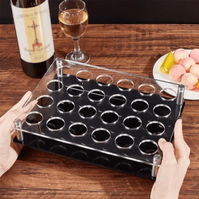 透明亚克力酒杯托盘，亚克力酒杯托盘，酒杯服务托盘，玻璃储物盒，酒杯展示架，适用于派对、酒吧、俱乐部