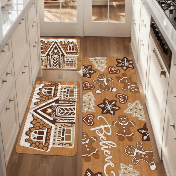 1 Stück Weihnachts-Lebkuchenmann & Weihnachtsbaum Muster rutschfeste Fußmatte, waschbare Bodenmatte für Eingangsbereich, Wohnzimmer, Badezimmer, geeignet für den Boden