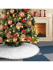 1pc Christmas Tree Skirt, White Plush Faux Fur Classic Christmas Tree Skirt For Christmas Tree Decoration Holiday Party Indoor Outdoor Decoration, Perfect Theme Party Decoration, Christmas Family Party Decoration Home Decor Christmas Decorations Room Decor Winter