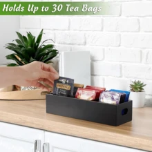 1pc Tea Bag Organizer, Wooden Tea Bag Holder, Tea Storage Containers With 3 Slots, Sugar Packet Holder, Tea Bag Caddy Box For Countertop