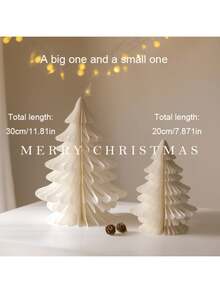 Set Of 2, Christmas Tree-Shaped Desktop Decorations, Festive Decor, Honeycomb Paper Christmas Tree Decor, Party Decor For Christmas Gatherings, Table Centerpieces For Christmas, New Year's Eve Parties, And Holiday Ambiance Enhancements.