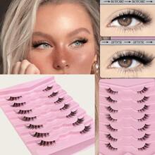 7 Pairs Half Lashes With Clear Band Cat Eye Tail Elongated Eyelashes Natural Look Wispy Faux Mink Lashes Fluffy Soft False Eyelashes Natural Makeup,Suitable For Christmas Makeup,Christmas Gift - Cat Eye Lashes - View 4