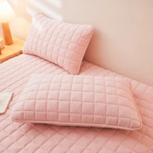 2件装防水防污防油绗缝无拉链枕套，不起球，信封式枕套，无拉链，柔软透气，防水，无异味，无噪音 - 曲線格-淺粉 - 查看 7