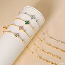 1pc Stainless Steel 18K Plated Floral Rhinestone Pendant Bracelet, Luxury Women's Accessory Suitable For Party, Date, Work - Yellow Gold - View 5