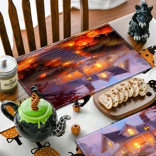 1 pieza/4 piezas/6 piezas Manteles individuales de lino con estampado de elementos de Halloween, decoración del hogar, adecuados para regalos de Halloween, decoración de Halloween, aplicables a la mesa de comedor, para todas las estaciones, manteles de mesa modernos lavables, decoración de habitaciones, manteles individuales, posavasos, manteles de mesa de cocina y comedor, decoración de fiestas interiores/exteriores, decoración del hogar, regalo ideal - Multicolor - Ver 2