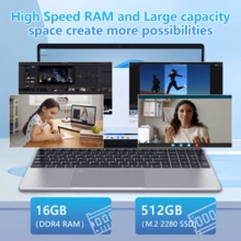 15.6" Silver Laptop, N-95 Processor, 16GB DDR4 512GB SSD, Fingerprint Recognition Unlock, Backlit Keyboard, Multiple-Ports , Preferred Gift, All-In-One Learning, Entertainment & Business - EU C Type Plug(220-240V) - View 5