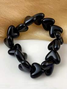 1 件波西米亚风格亚克力塑料心形吊坠弹性手链，适合情人节礼物和日常佩戴