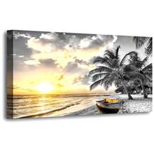 1 szt. Duży obraz na płótnie bez ramki, obraz na ścianę, zachód słońca, plaża, obraz na ścianę, naturalne wybrzeże, wydruk artystyczny, do salonu, sypialni, biura, dekoracja, bez ramki, 50 x 100 cm/19,68 x 39,37 cala
