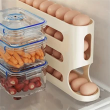四层大容量鸡蛋收纳盒，冰箱侧门鸡蛋收纳盒，鸡蛋滚动保鲜盒，冰箱鸡蛋架。非常耐用的PP材质。适用于冰箱收纳和存放，节省空间，厨房必备的保鲜工具。 - 白色 - 查看 6