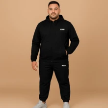 Men's Plus Size Sports Set RUN | Waterproof Windbreaker Jacket + Tactel Jogger Pants With Elastane Cuff – Winter G1 To G4 - Black - View 1