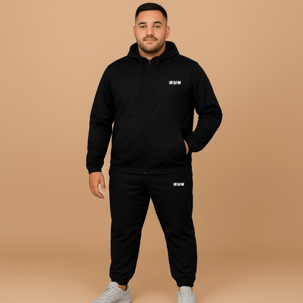 Conjunto Plus Size Masculino Esportivo RUN | Jaqueta Corta Vento Impermeável + Calça Jogger Tactel com Elastano Punho – Inverno G1 a G4