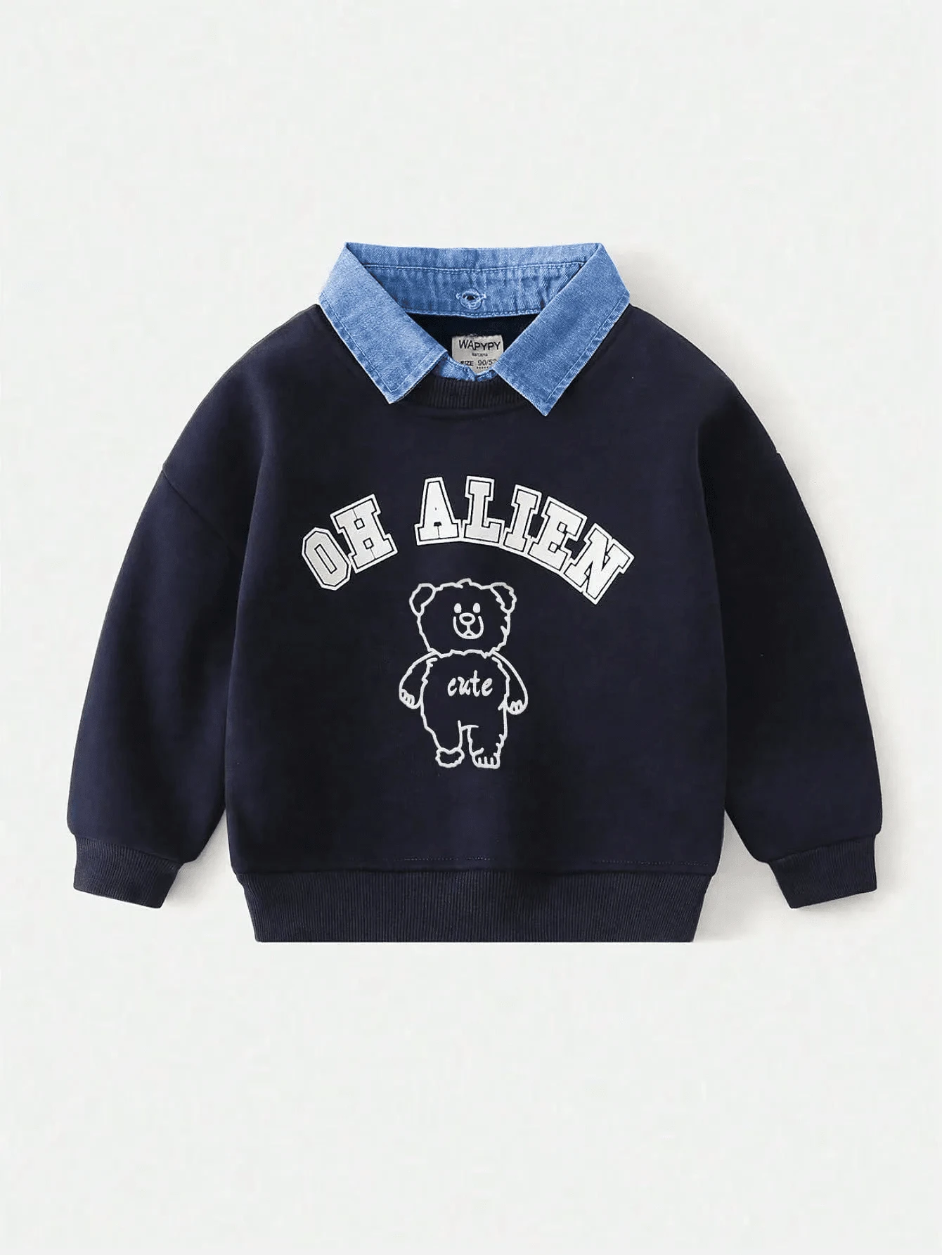 男童仿两件套领拼接卫衣，新款秋冬男童加厚长袖连帽衫