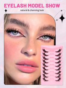 9 Pairs Half-Strip False Eyelashes, Cat Eye Natural Makeup Effect, Transparent Stem, Cartoon Style, Natural Transparent Stem, Short Accent Lashes, Winged Lashes, 3/4 Lashes, Reusable Eyelash Set - Cat Eye Lashes - View 3