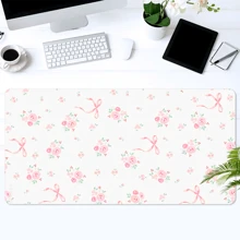 Pink Bow Mouse Pad Aesthetics Art Desk Mat 35.4x15.7 Inch Office Desk Accessories Rubber Base With Stitched Edge Non-Slip Mousepad For Office Decor Home Decor As Gifts For Women,Girlfriends,Friends Birthdays,School Supplies,Back To School