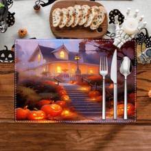 1 pieza/4 piezas/6 piezas Manteles individuales de lino con estampado de elementos de Halloween, decoración del hogar, adecuados para regalos de Halloween, decoración de Halloween, aplicables a la mesa de comedor, para todas las estaciones, manteles de mesa modernos lavables, decoración de habitaciones, manteles individuales, posavasos, manteles de mesa de cocina y comedor, decoración de fiestas interiores/exteriores, decoración del hogar, regalo ideal - Multicolor - Ver 3