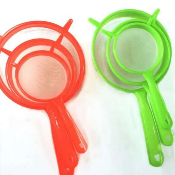 kit c/3 peneiras de plástico para cozinha [ pequeno, médio e grande ]