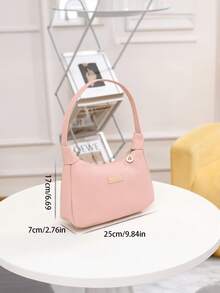 荔枝纹 PU 女包，时尚女士单肩包，纯色合成皮革手提包，拉链开合，带腕带，涤纶内衬，多功能腋下饺子包，荔枝纹亮片装饰腋下包，小众设计手提包，单肩包，街头风格手提包 - 彩色 - 查看 11