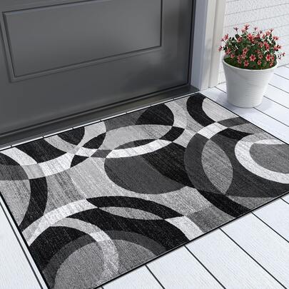 1 buah Keset Geometris Anti Selip, Hitam dan Abu-abu, Keset Pintu Masuk Modern Anti Selip untuk Dalam dan Luar Ruangan, Dekorasi Rumah, Kamar Mandi, Dapur.