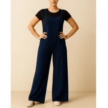 Women's Long Viscolycra Dungarees Jumpsuit Without Pockets - Comfortable, Casual And Stylish - 藍色 - 查看 1