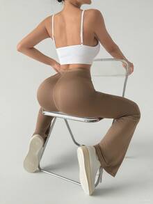 Damen einfarbige Yogahosen, hochtailliger elastischer Bauch Fitness Leggings