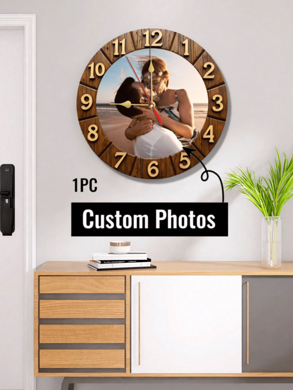 Custom 10-12 Inch Wood Wall Clock - Custom Photo Designs Of Couples, Pets, And Family - Battery Operated (AA Batteries Not Included) - Perfect For Anniversaries, Birthdays, And Special Occasions - Living Room And Office Decor, Living Room Clock, Anniversary Gift, Elegant Clock, Durable Construction, Stylish Wall Art, High Quality Handcrafted, Home Decorator