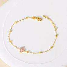1pc Stainless Steel 18K Plated Floral Rhinestone Pendant Bracelet, Luxury Women's Accessory Suitable For Party, Date, Work - Yellow Gold - View 9