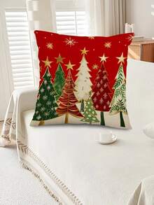 1/2/4pcs Soft Christmas Tree Decorative Throw Pillow Covers - Red & Green Farmhouse Holiday Decor With Golden Stars & Pine Tree Patterns, Zipper Closure, Machine Washable Polyester Cushion Covers For Sofa, Bedroom, Living Room - Contemporary Modern Xmas Decorations (No Inserts) - Multicolor - View 3
