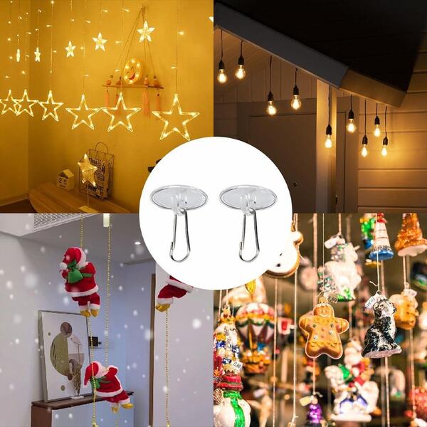 10/100pcs Self-Adhesive Transparent Ceiling Hooks - Strong, Seamless Wall Storage For DIY Home & Holiday Decorations, Christmas Decor