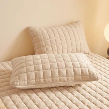 2件装防水防污防油绗缝无拉链枕套，不起球，信封式枕套，无拉链，柔软透气，防水，无异味，无噪音 - 曲線格-卡其 - 查看 5