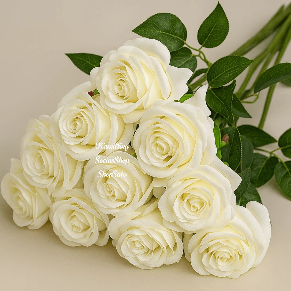 10 Rosas Artificial Branca Aveludada Individual Decoração Arranjo Flor 45cm Enfeite - Branco - View 1
