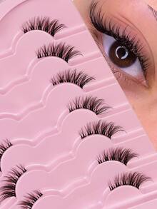 7 Pairs Half Lashes With Clear Band Cat Eye Tail Elongated Eyelashes Natural Look Wispy Faux Mink Lashes Fluffy Soft False Eyelashes Natural Makeup,Suitable For Christmas Makeup,Christmas Gift - Cat Eye Lashes - View 1