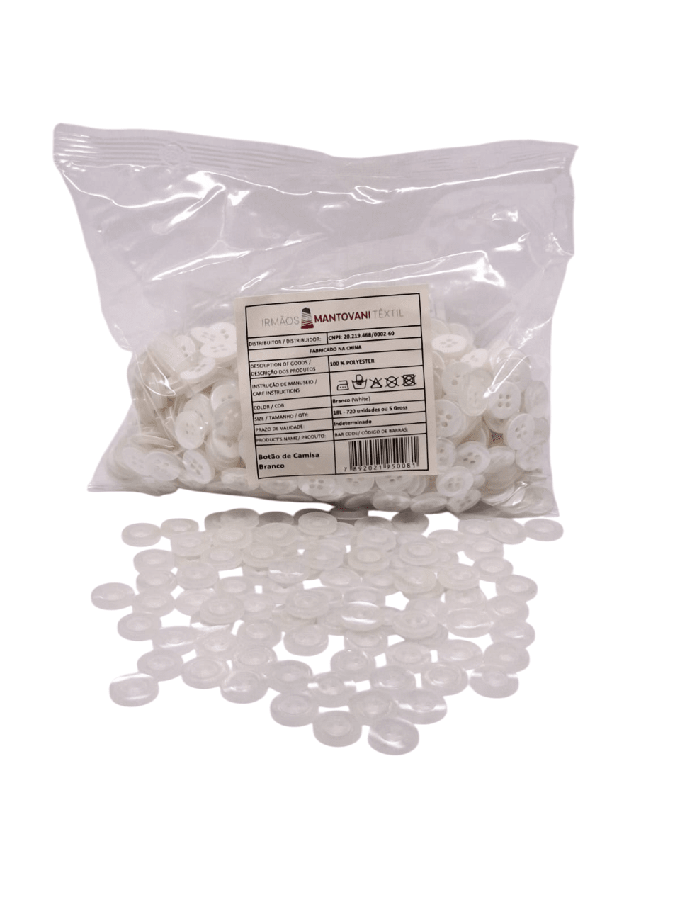 Botão para Camisa 18L Branco – 4 Furos | Pacote 720un (5 Grossas)