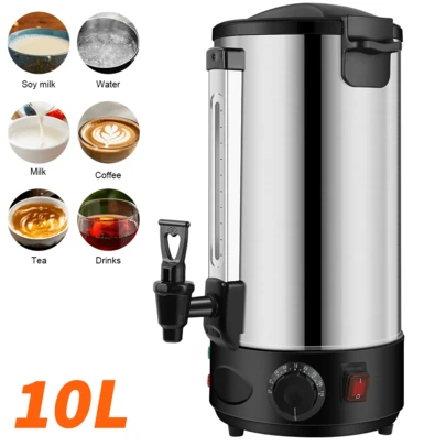 Lislark 10L Electric Hot Water Urn Pot Dispenser, Double Wall Stainless Steel Insulation Bucket Milk Tea Shop For Coffee & Hot Tea, Cold Milk, Water, Juice