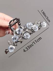 1 件女士黑玫瑰金属合金优雅装饰发爪发髻夹，极简主义奢华风格发夹，适合日常使用发夹发夹发夹发夹发夹秋冬爪夹发饰，适合女士度假装扮 - 黑色 - 查看 10