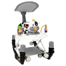 Joykoo Andadera para Bebé Mecedora Vaca con Sonido Bastón Toldo Altura Ajustable Ruedas de Goma Apta desde 6 meses - Negro - Ver 6