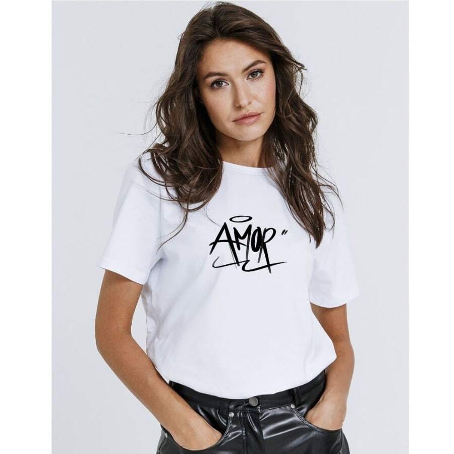 Playera mujer con diseño AMOR, sexy, urbana, street wear - Blanco - Ver 1