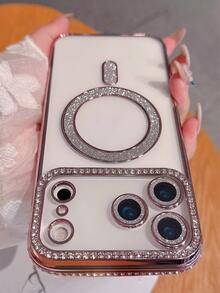 Nueva funda de lujo y moda con brillo, cristales de Rhinestone y transparente compatible con iPhone 16, 15, 14 Plus, 13, 12, 11 Pro Max, con carga inalámbrica magnética, resistente al agua, a golpes y a arañazos