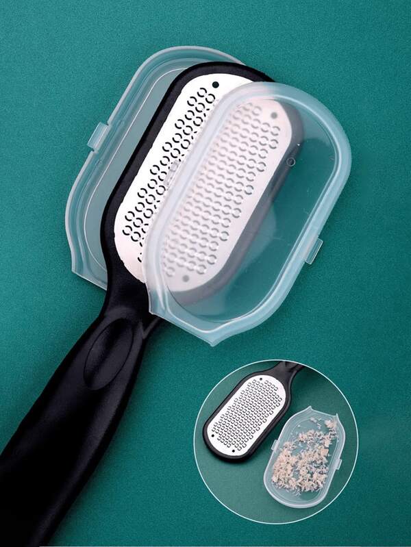 1 pieza, Lima para el cuidado de los pies, hecha de acero inoxidable - Elimina la piel muerta, exfolia y salpica, con almacenamiento portátil