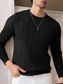 Men's Casual Ribbed Knit Sweater, Round Neck, Minimalist & Fashionable For Everyday Wear , Fall