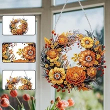 1pc 5D Diamond Painting Wreath Kit, Acrylic Floral DIY Hanging Decor For All Seasons, Thanksgiving, Mother's Day, Halloween, Christmas - Asymmetrical Shaped Diamonds, Home Tabletop Window