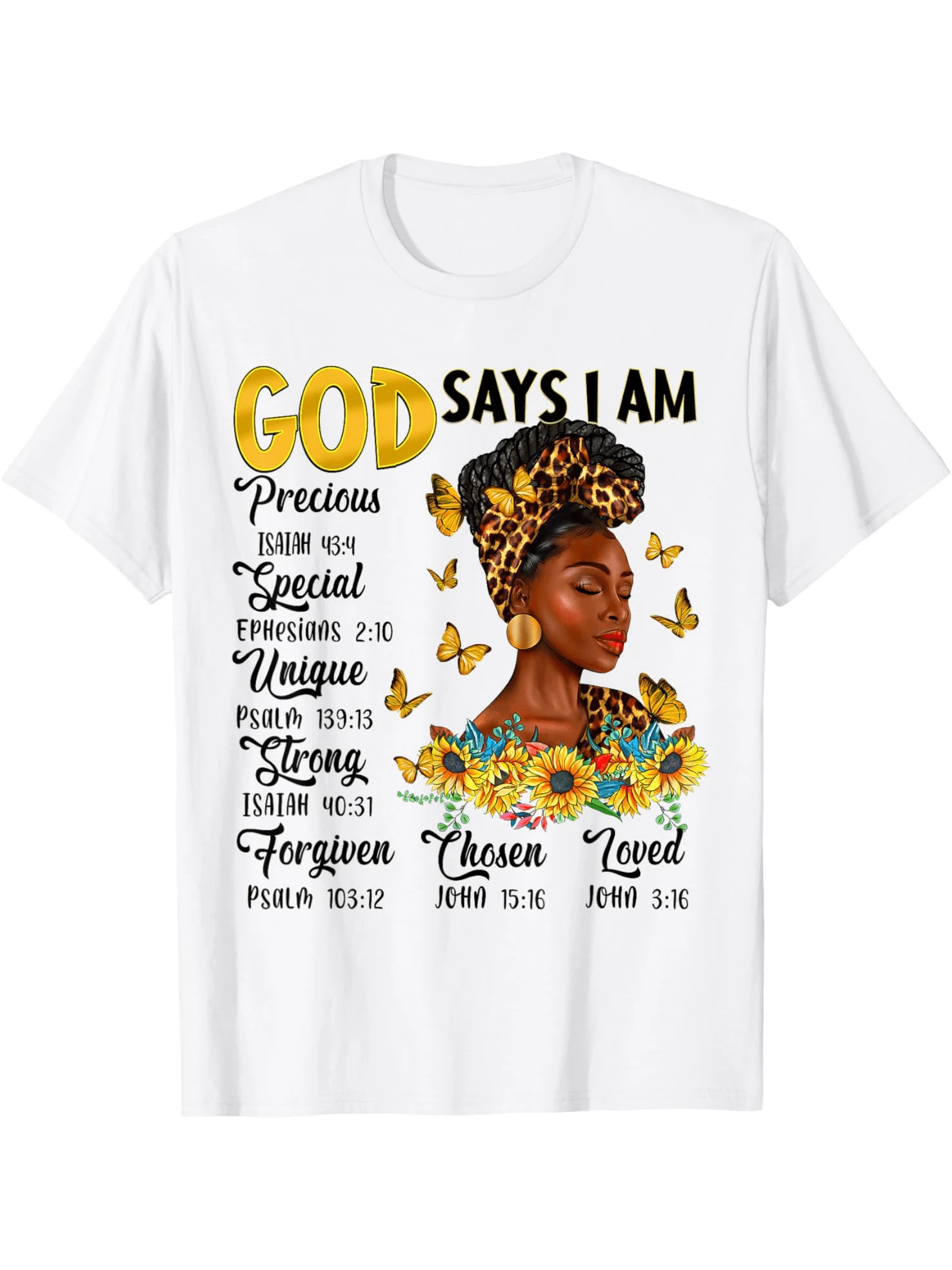 Woman God Says I Am Bible Verse Sunflower Butterfly T-Shirt - Schwarz - Übersicht 1
