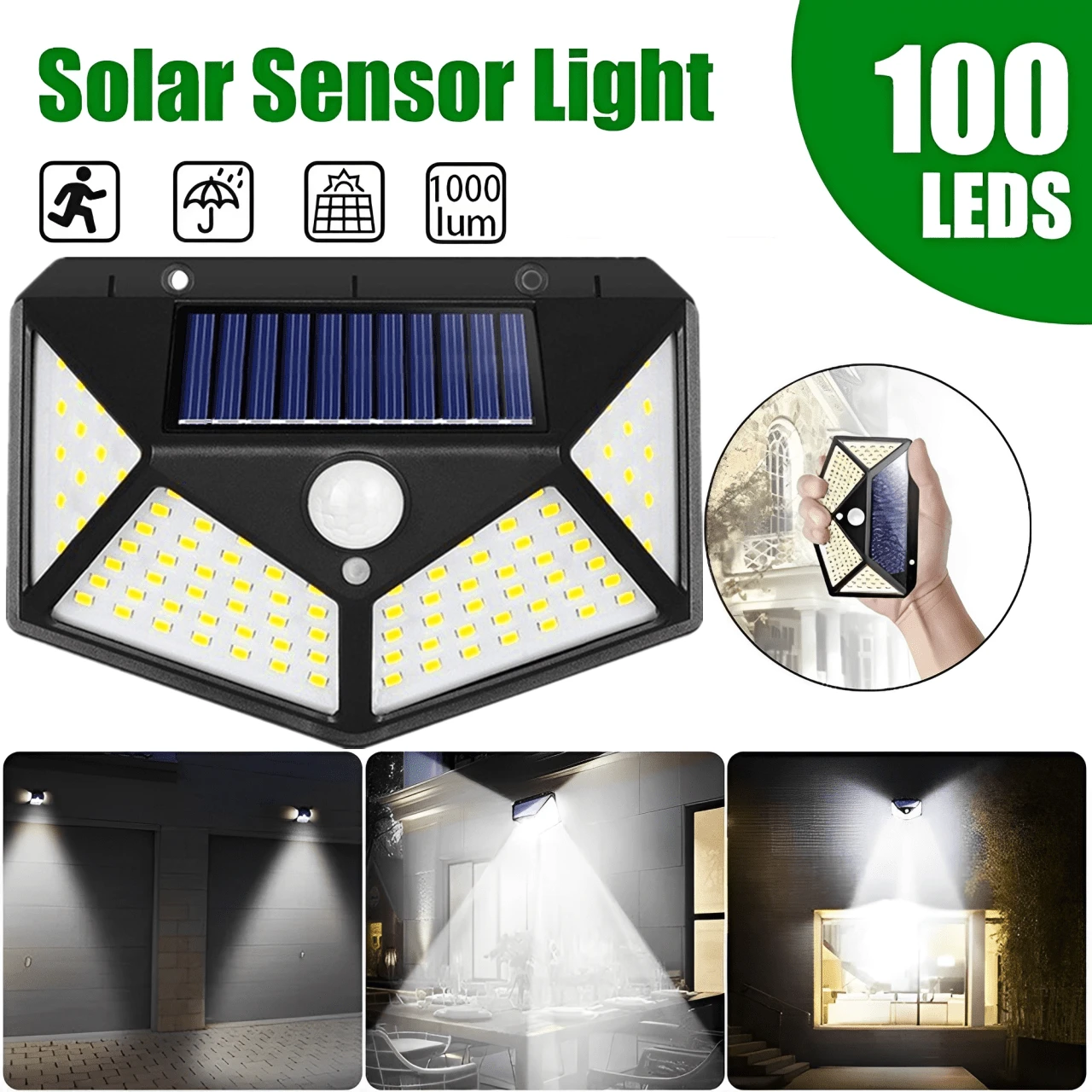 户外太阳能灯 - 太阳能壁灯 100 个 LED 无线太阳能运动传感器安全灯，270° 广角防水，3 种可选模式，适用于花园露台庭院前门车库门廊（1/2/4 个装）