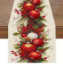 1 pieza Camino de mesa navideño - Rectangular con rayas, decoración navideña con adornos rojos y dorados, ramas de pino y copos de nieve para la cocina, comedor, fiesta, decoración del hogar, decoración de mesa navideña, patrones de copos de nieve, tela resistente, textil de temporada, decoración navideña (13x35.4/47.2/63/72/78.7 pulgadas)