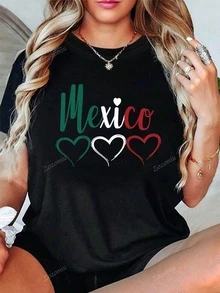 Camisetas vintage del orgullo con la bandera de México, blusas, camisas y camisetas para mujer - Negro - Ver 1