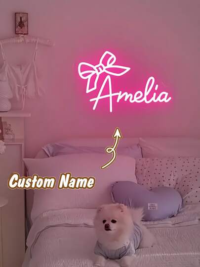 Custom Pink Bow Name Neon Light - Personalized LED Wall Decor, USB Powered, Perfect For Bedroom, Dressing Table, Party Backdrop - Ideal Gift For Valentine's Day, Anniversary, And Birthday; Perfect Gift For Girlfriend, Wife, Daughter, Bride, Christmas, Thanksgiving, And Halloween.