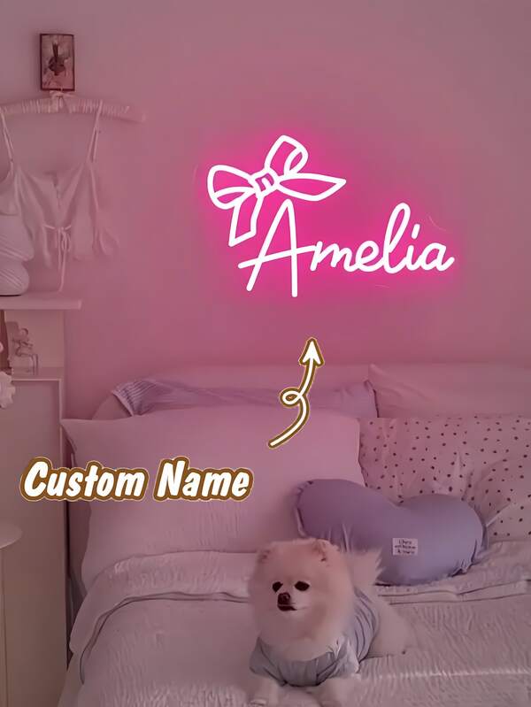 Letrero de neón personalizado con lazo rosa - Decoración de pared LED personalizada, alimentada por USB, perfecta para dormitorio, sala de vanidad, fondo de fiesta - Regalo ideal para el Día de San Valentín, aniversarios y cumpleaños, regalo perfecto para novia, esposa, hija, novia, Navidad, Acción de Gracias, regalo de Halloween