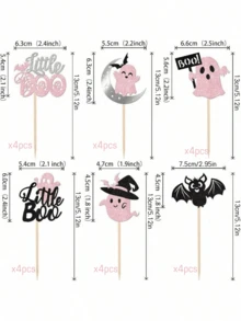 24 piezas de decoraciones para cupcakes de Halloween, con murciélagos, fantasmas y "Little Boo" en colores rosa y negro, para fiestas de Halloween, baby shower, cumpleaños y decoración de pasteles