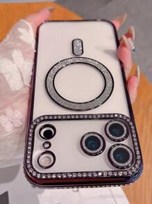 Nueva funda de lujo y moda con brillo, cristales de Rhinestone y transparente compatible con iPhone 16, 15, 14 Plus, 13, 12, 11 Pro Max, con carga inalámbrica magnética, resistente al agua, a golpes y a arañazos
