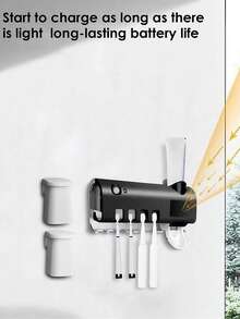 1Pc Smart Toothbrush Sterilizer, Hole-Free Wall-Mounted Toothbrush Holder, USB Charging Multi-Functional Automatic Toothpaste Squeezer, Bathroom Set Can Hold 4 Toothbrushes And One Toothpaste, Suitable For Bathrooms, Dormitories, And Home Decoration Home Bathroom Decor Back To School